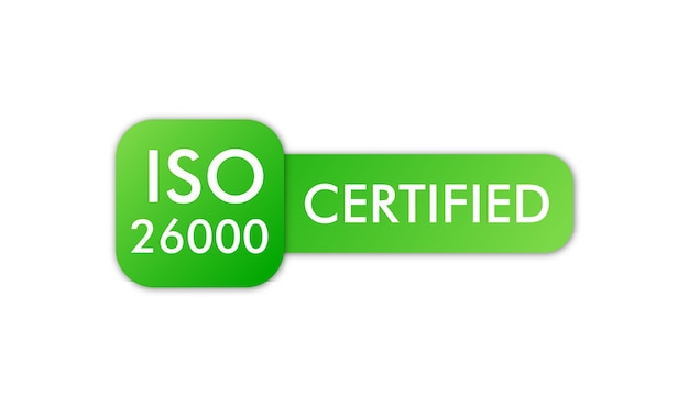 Icona del badge certificato iso 26000 timbro di certificazione vettore di design piatto