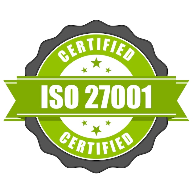 Vector iso 27001-standaardcertificaatbadge - beheer van informatiebeveiliging