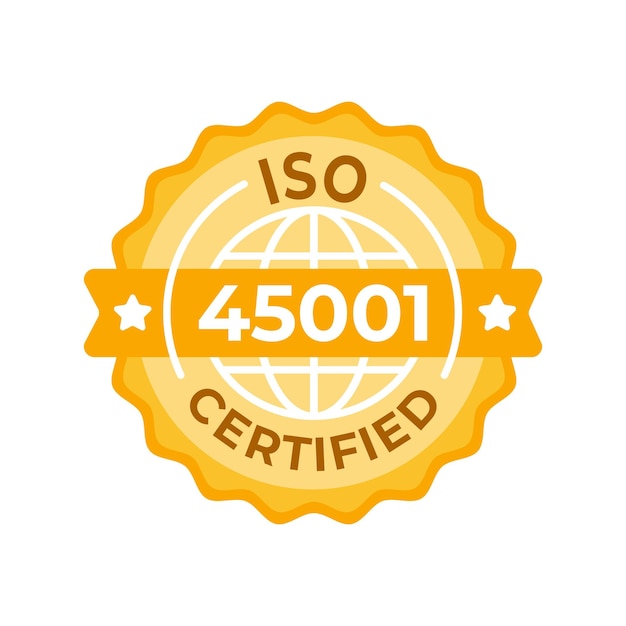 ISO 45001-gecertificeerde badge Een levendig gouden keurmerk dat de wereldwijde normen weergeeft