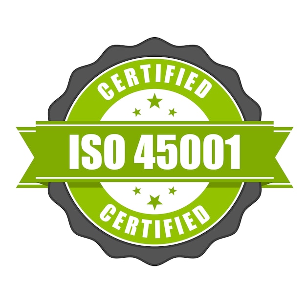 Vettore badge certificato standard iso 45001 - salute e sicurezza