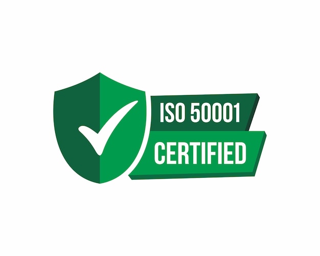 Iso50001標準証明書バッジエネルギー管理ベクトルストックイラスト