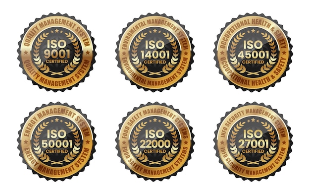 Вектор Вектор значка сертификации iso 9001 14001 45001 50000 22000 27001