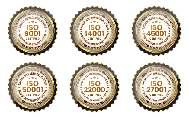 Iso 9001 14001 45001 50000 22000 27001 vector van de certificeringsbadge