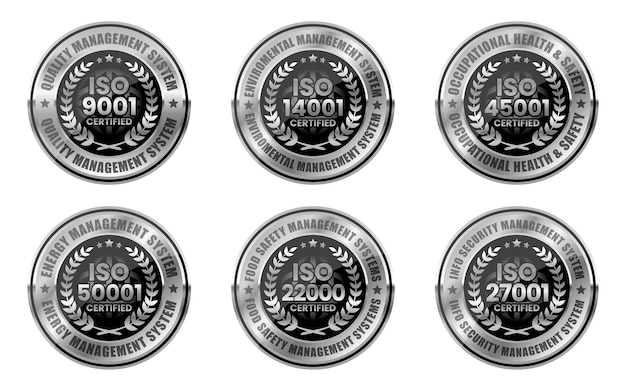 Vector iso 9001 14001 45001 50000 22000 27001 vector van de certificeringsbadge