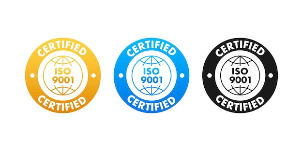 ISO 9001 Certified badge icon Certification stamp Flat design vector illustration