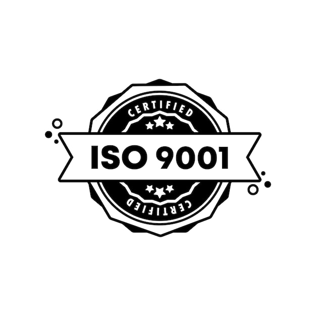 Штамп ISO 9001. Вектор. Значок значка ISO 9001. Сертифицированный значок с логотипом. Шаблон штампа. Этикетка, наклейка, значки. Вектор EPS 10. Изолированный на белой предпосылке.