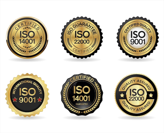 Iso certification gold and black badge collection