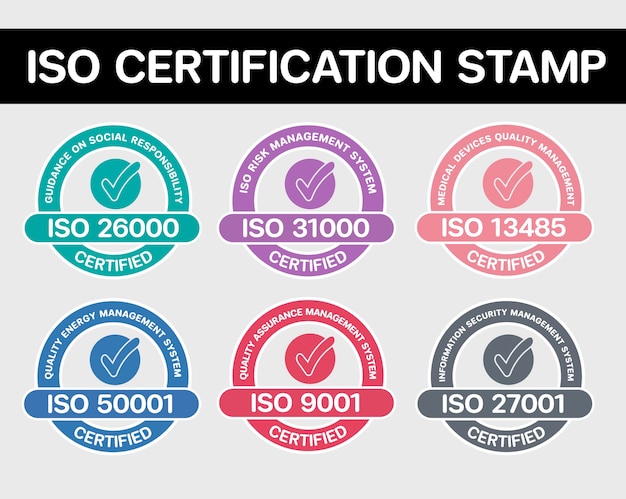 Iso certification stamp and labels collection