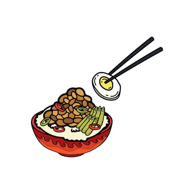 isolate natto and rice japanese food flat style illustration