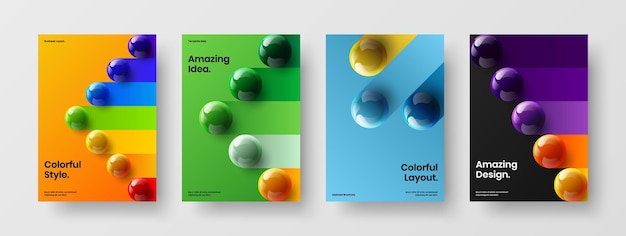 Isolated 3D balls poster layout bundle