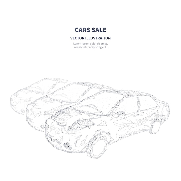 Изолированные абстрактные автомобили для продажи на белом фоне Концепция инвентаризации дилеров автомобилей Низкополигональная