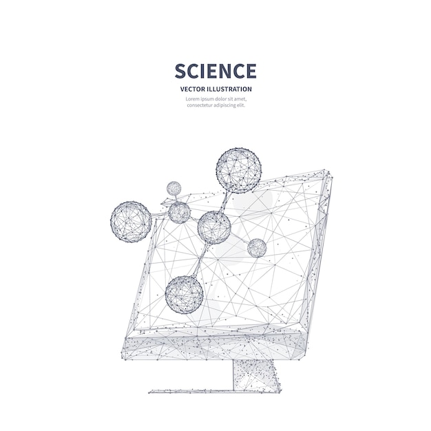 Вектор Изолированный абстрактный монитор с моделью молекулы 3d на белом фоне технология научных исследований