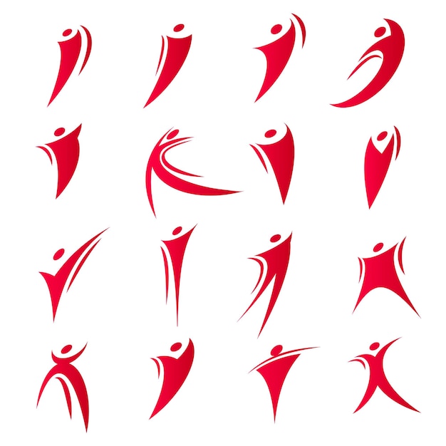 Isolated abstract red color people unity logos set on white background vector illustration