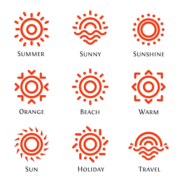 Vector isolated abstract round shape orange color logo set sun logotype collection vector illustration