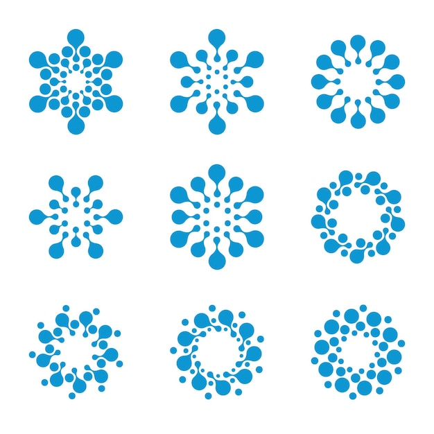 Isolated abstract round shape winter logo set on white background blue color snowflakes logotypes