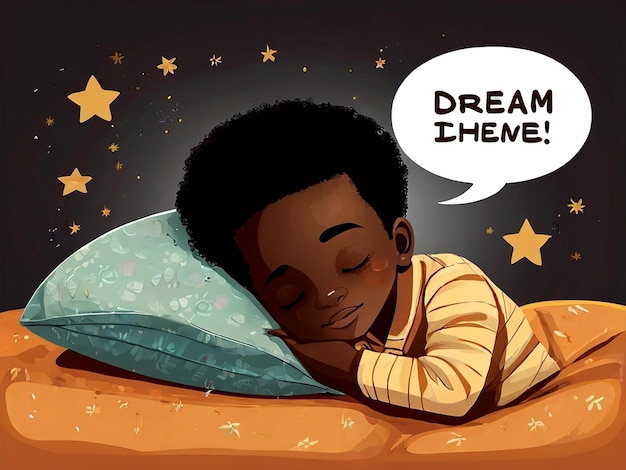 isolated African boy sleeping with blank speech bubble dream vector