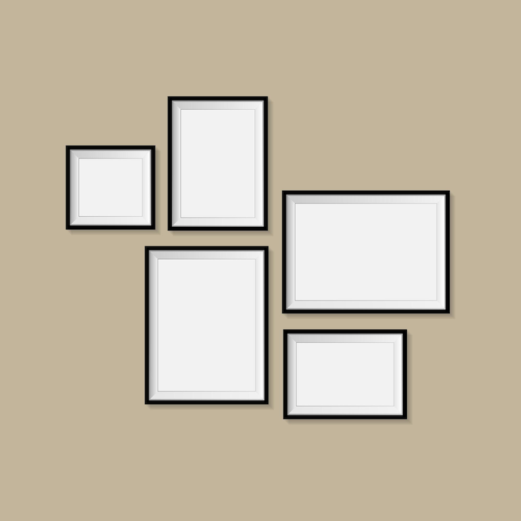 Vector isolated against a wall a blank picture frame template set