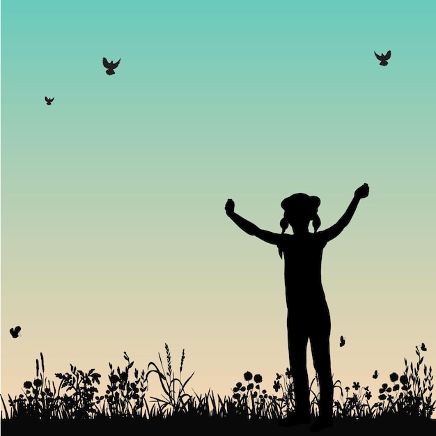 Isolated on the background of nature silhouette child girl