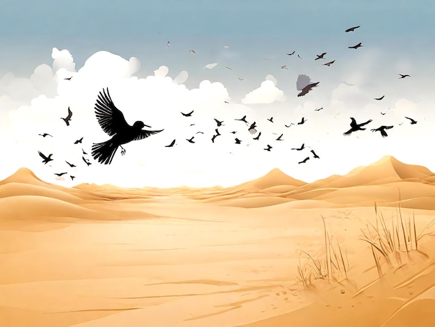 isolated Background scene with birds flying over sand field vector