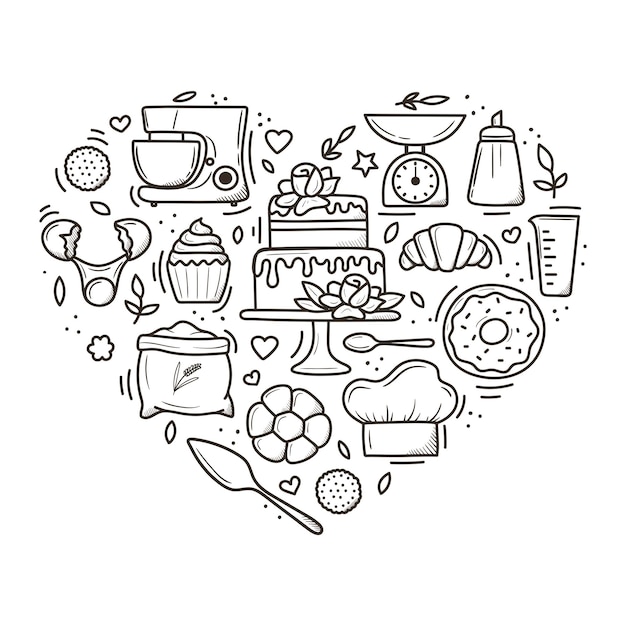 Premium Vector  A set of hand-drawn kitchen tools. cute cooking and baking  elements. hand-drawn vector illustration