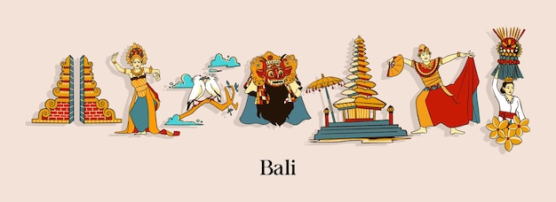 Vector isolated balinese illustration. hand drawn indonesian cultures