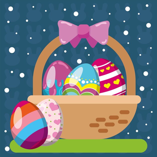 Vector isolated basket with easter eggs vector illustration