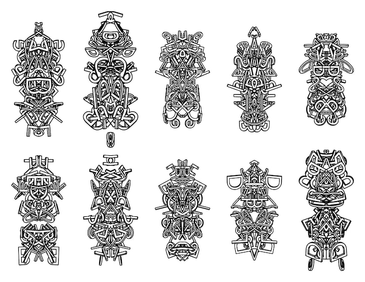 Vector isolated black icon traditional abstract totem on white background