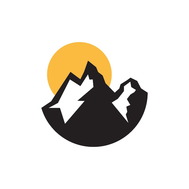 日没のロゴデザインベクトルグラフィックシンボルアイコン記号イラストと孤立した黒い山