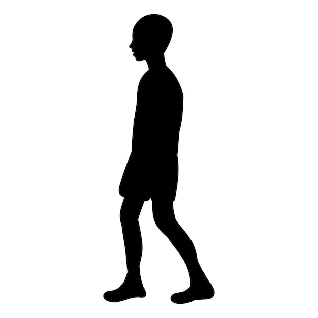 isolated, black silhouette of a child walking