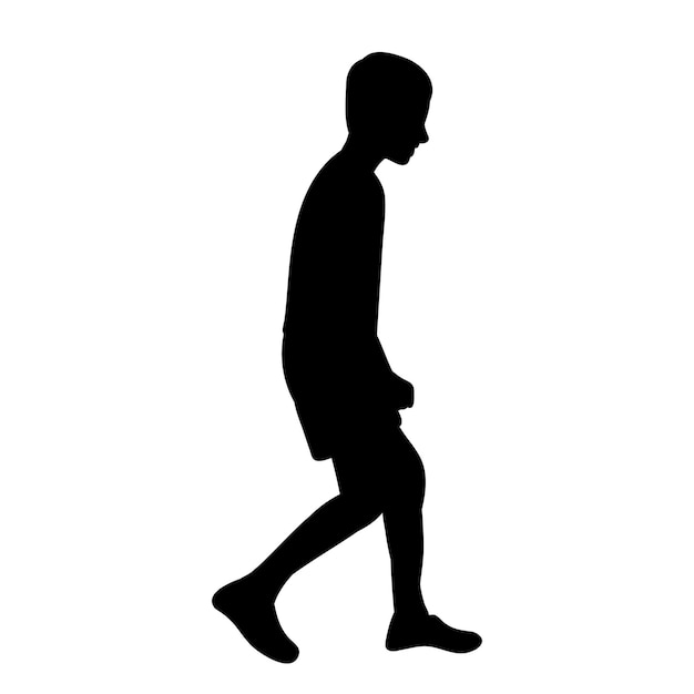 isolated, black silhouette of a child walking