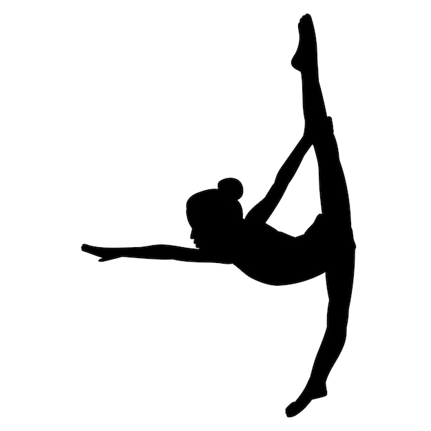 Vector isolated black silhouette of a girl gymnast stretching acrobatics