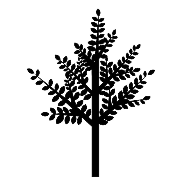 Vettore siluetta nera isolata di un albero su una priorità bassa bianca