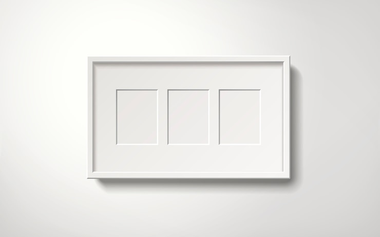 Vector isolated blank white picture frame hanging on the wall, 3d illustration realistic style