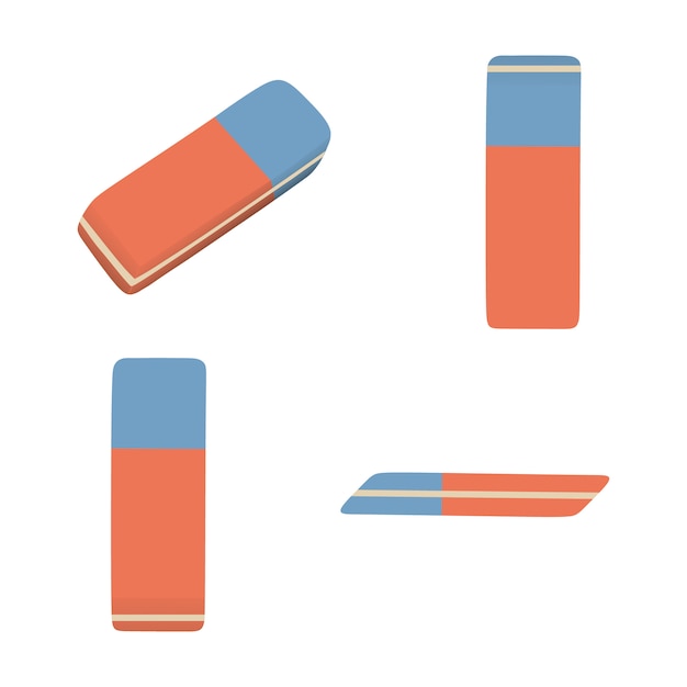 Isolated blue and red eraser. Office and school item. Back to school accessory.