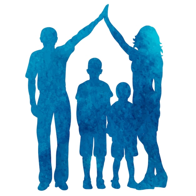 Vettore siluetta blu isolata della famiglia isolata su fondo bianco