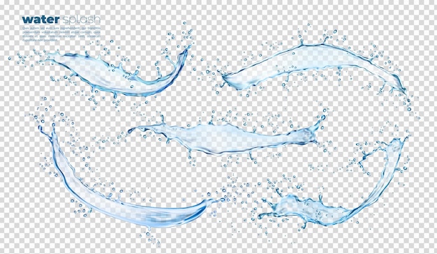 Vector isolated blue water waves splash flow with drops