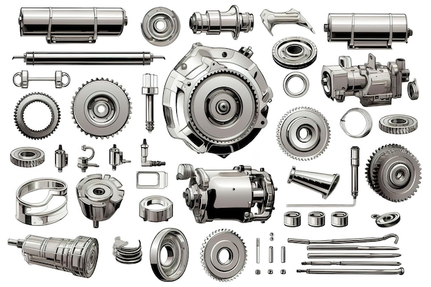 Isolated bolt screw nut and washer spring gear or cogwheel with bearings cartoon vector