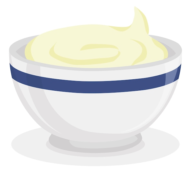 Isolated bowl with sour cream in cartoon style over white background