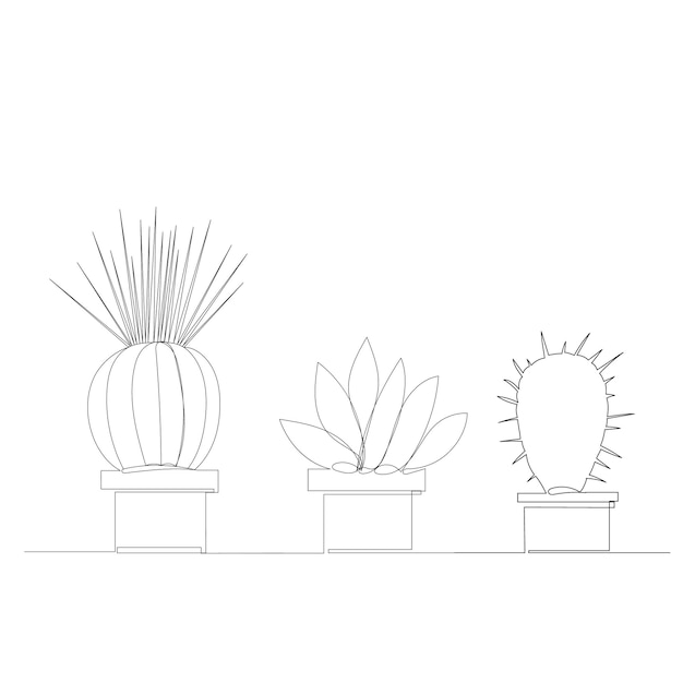 Isolated cactus in a pot continuous line drawing