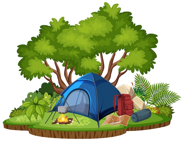 Vector isolated camping scene on white