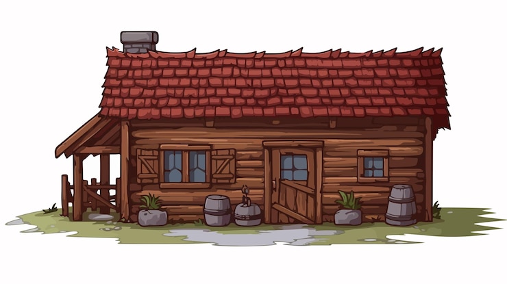 Vector isolated cartoon barn house vector pixel art illustration