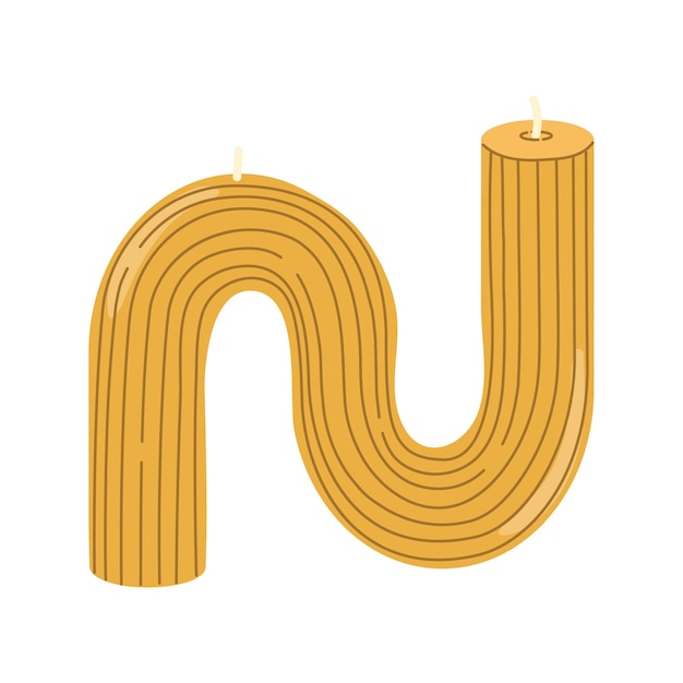 Isolated cartoon curved yellow wax candle on white background