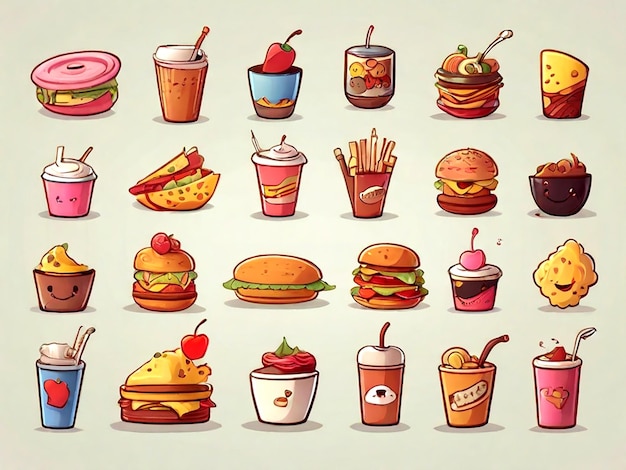 Vector isolated cartoon food track collection vector