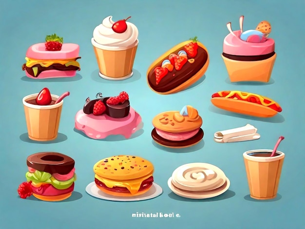 Vector isolated cartoon food track collection vector