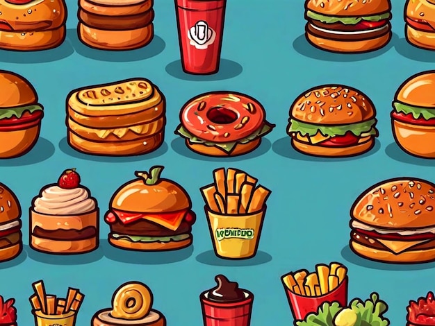 isolated Cartoon food track collection vector