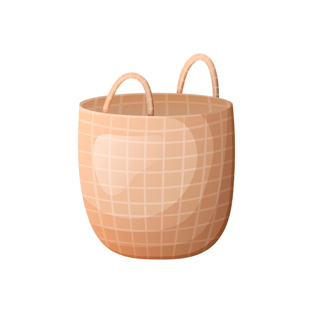 Isolated cartoon wicker basket for home decor with handles