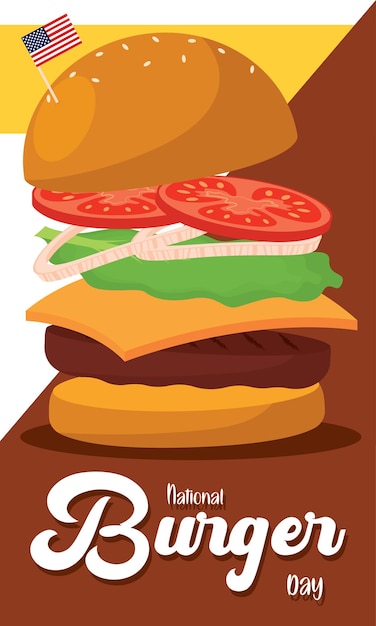 Isolated cartoonish hamburger Colored burger day template Vector