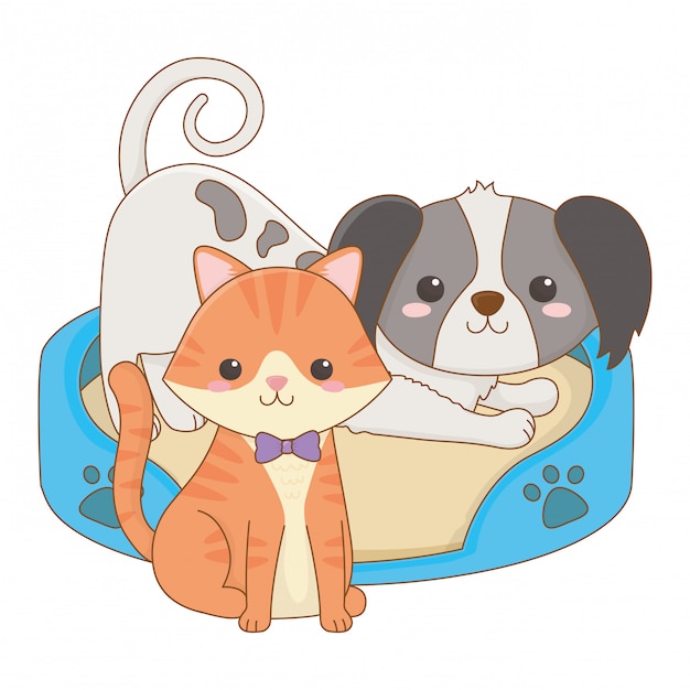 孤立した猫と犬の漫画デザイン