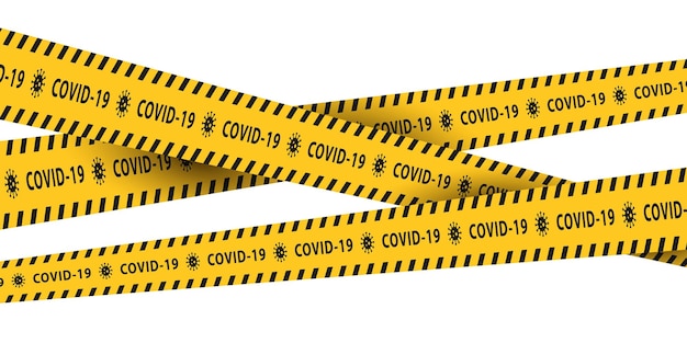 Vector isolated caution tapes with yellow and black stripes for covid19 pandemic