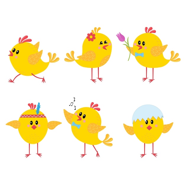 Isolated characters chickens, clipart.